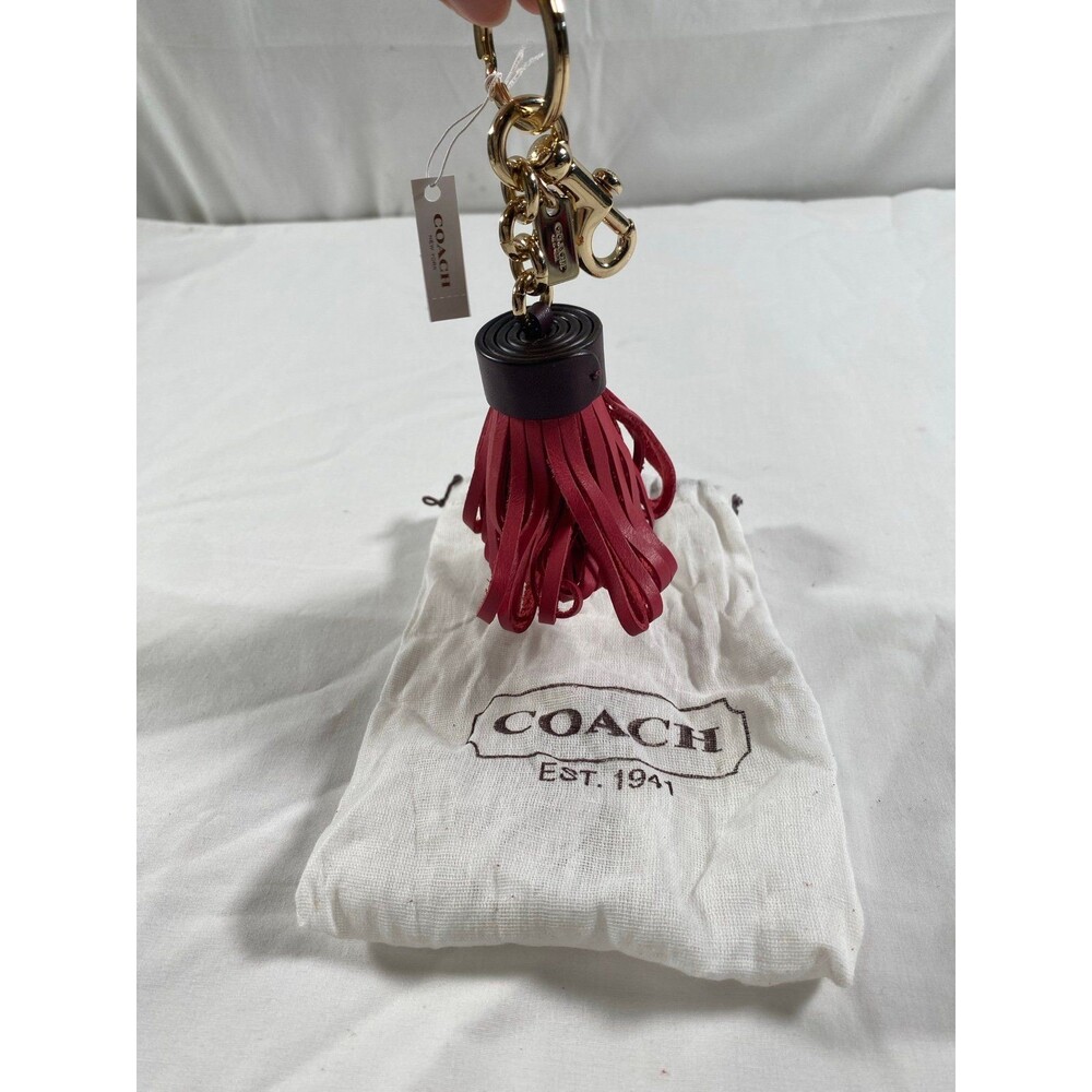 NWT Coach Pink Leather  Tassel Bag Charm Key Ring w/ Dust Bag